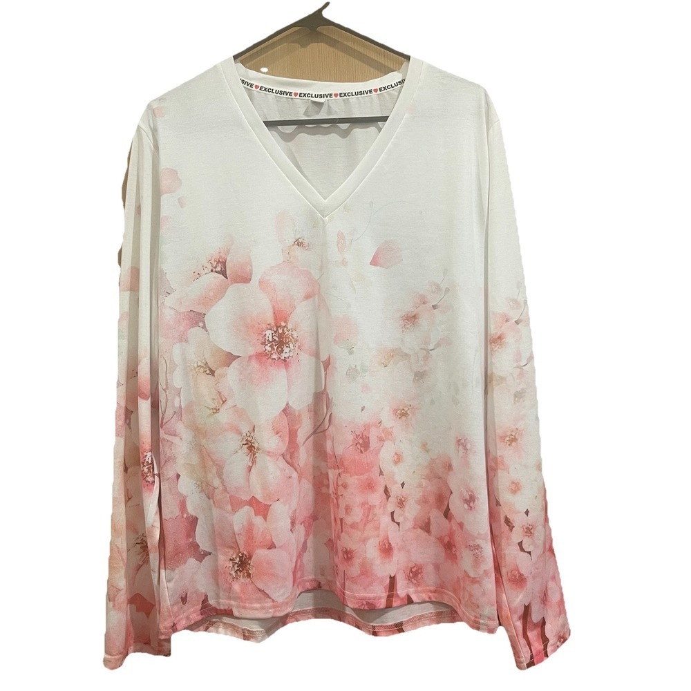 EXCLUSIVE‎ Long Sleeve V Neck Multicolored Lightweight Knit Top Women's XL